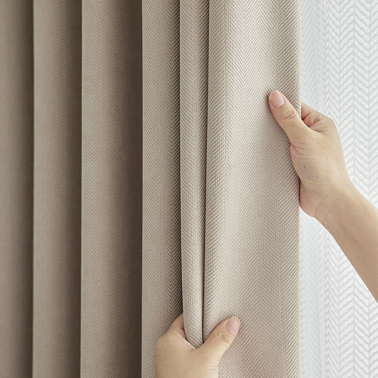 Chenille Herringbone Curtains in Chai Latte Color for Modern Minimalist Living Room and Bedroom BCL-107