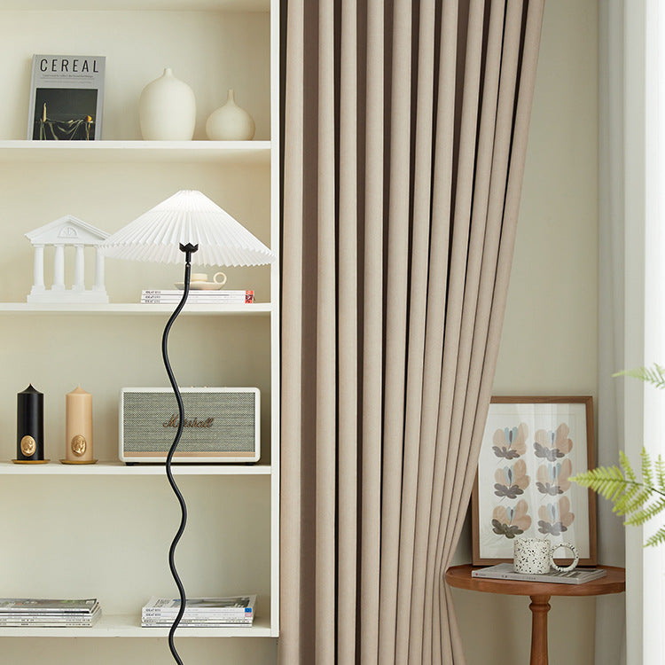 Chenille Herringbone Curtains in Chai Latte Color for Modern Minimalist Living Room and Bedroom BCL-107