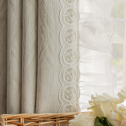 French Jacquard Chenille Curtains in Cream Style for Bedroom and Living Room Luxury Thick Design BCL-112