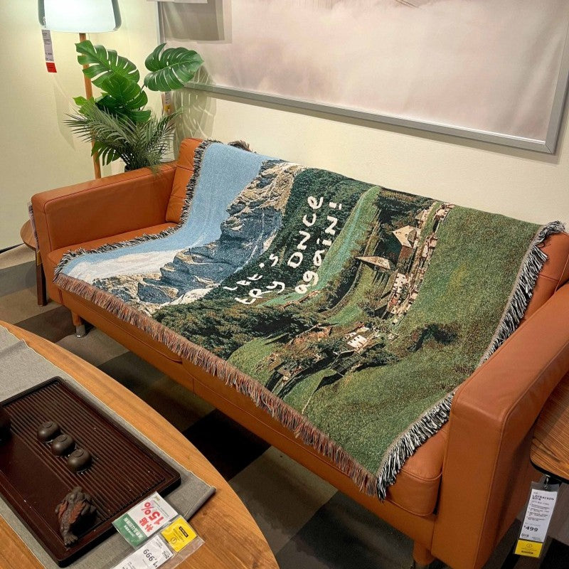 Multi-Purpose Cotton Woven Throw Blanket – Wall Tapestry, Sofa Throw, Picnic Mat &amp; Shawl BK-004