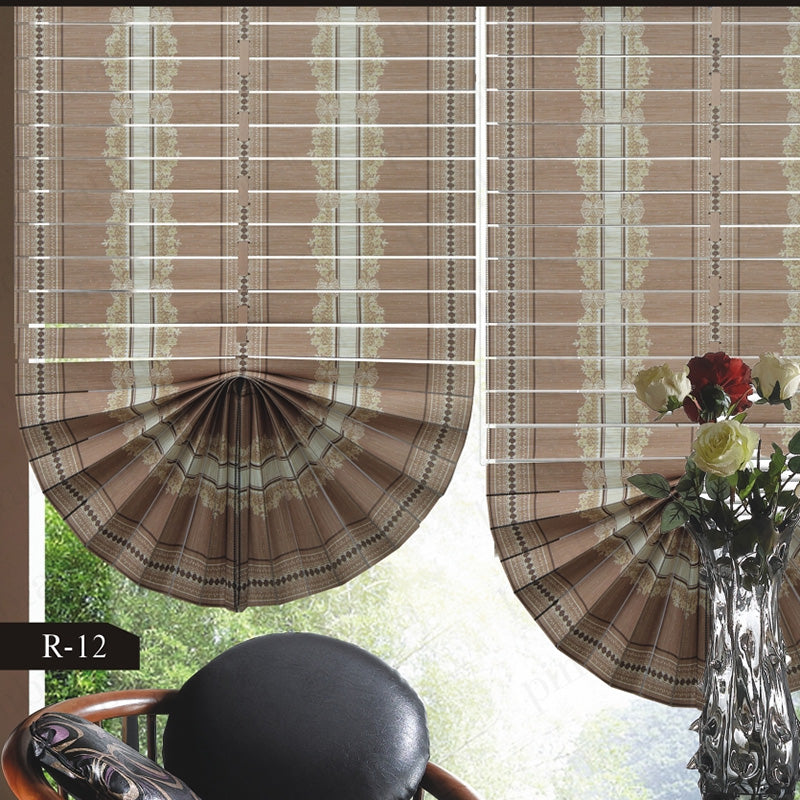 Embroidered Fan-Shaped Roman Shades – Sheer Fabric Roller Blinds with Venetian Style RML-001