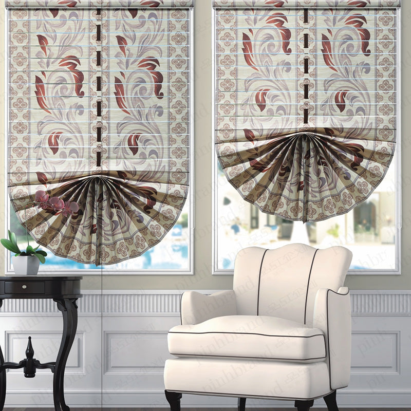 Embroidered Fan-Shaped Roman Shades – Sheer Fabric Roller Blinds with Venetian Style RML-001