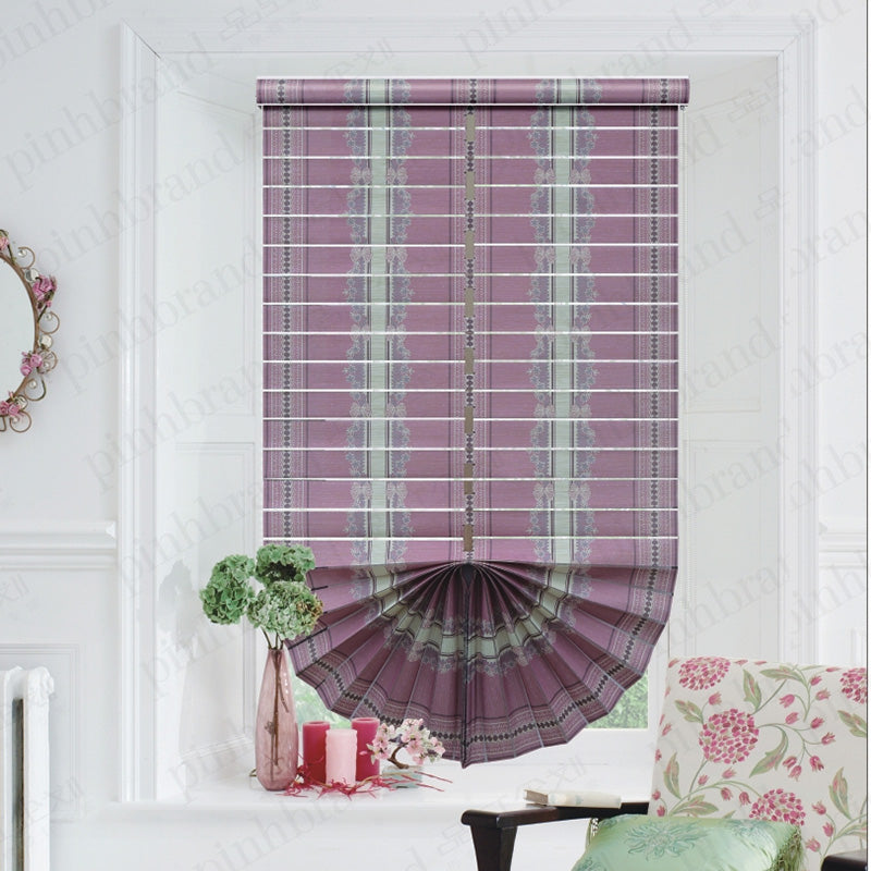 Embroidered Fan-Shaped Roman Shades – Sheer Fabric Roller Blinds with Venetian Style RML-001