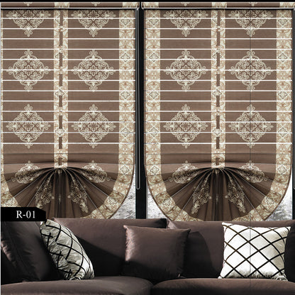 Embroidered Fan-Shaped Roman Shades – Sheer Fabric Roller Blinds with Venetian Style RML-001
