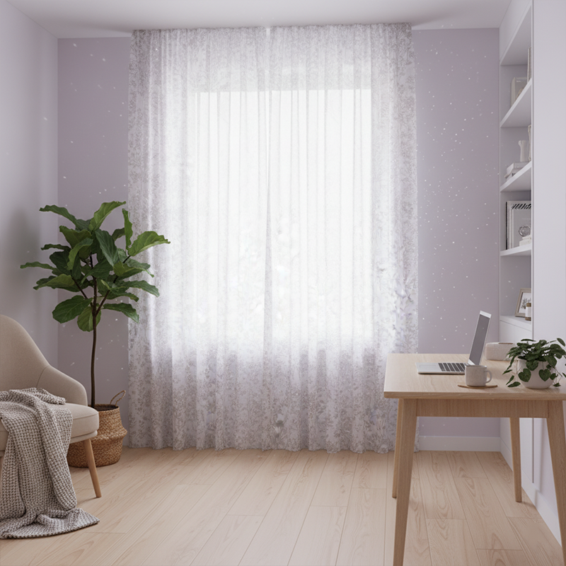 Morandi Grey Purple Sheer Curtains - Vintage Hand-Painted Art Voile SL-126