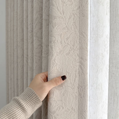 French Rose Cream Embossed Jacquard Chenille Blackout Curtains BCL-109