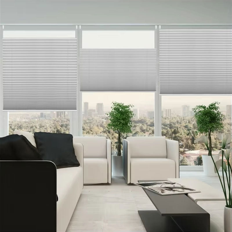 White/Grey Waterproof Pleated Blinds | No Drill Cordless BZL-102