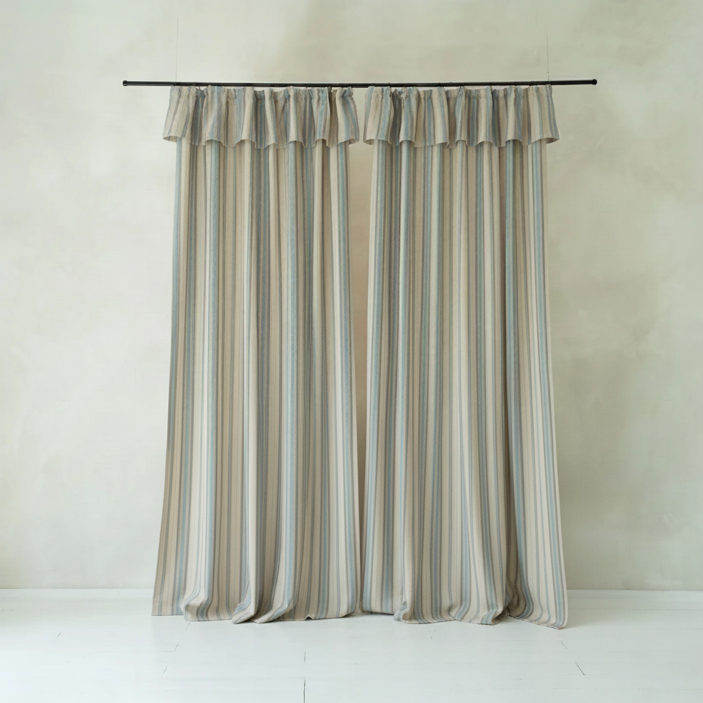 Muted Blue Striped Curtains - Soft Morandi Tone Drapes for Calm Spaces BCL-123