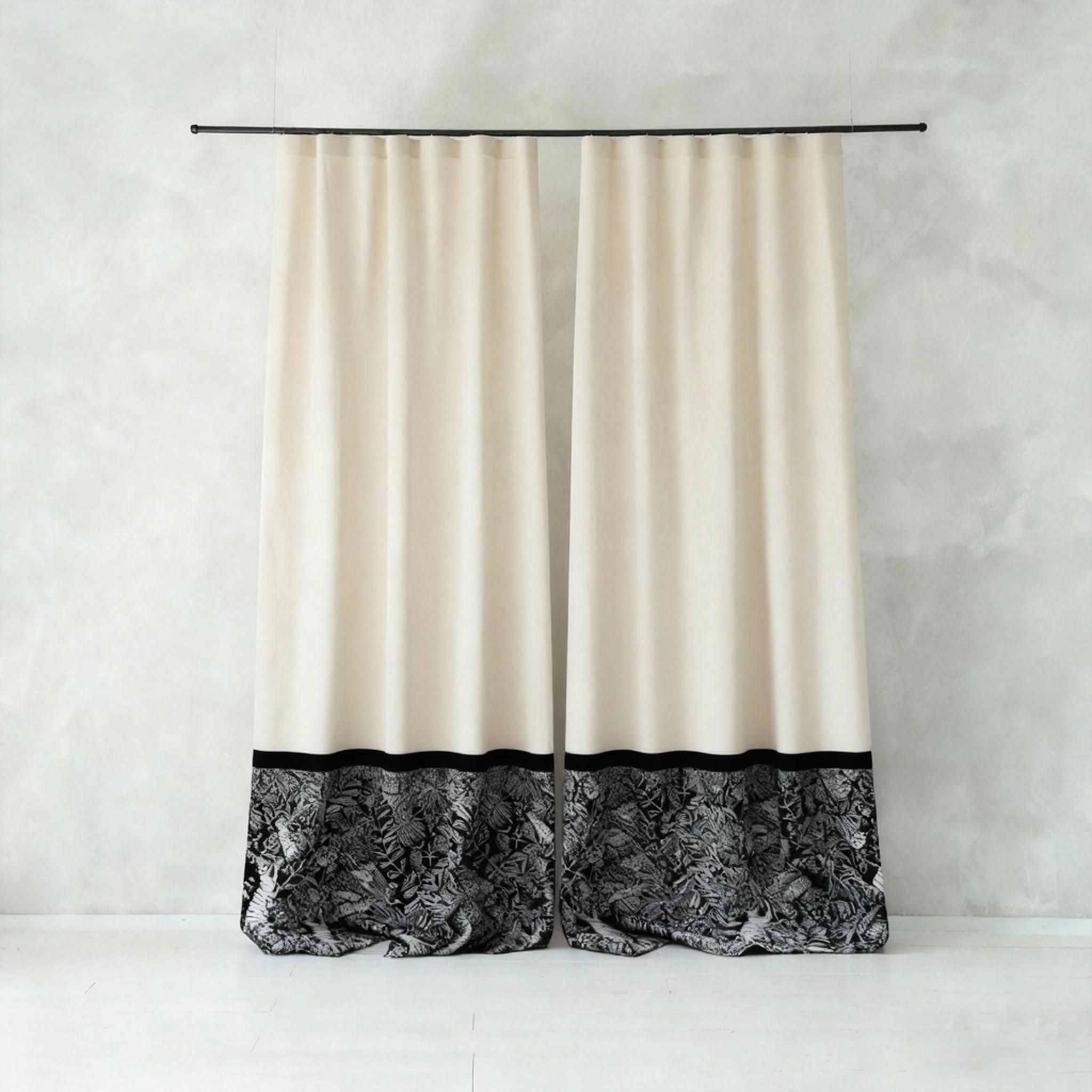 Beige Linen Curtains - Black &amp; White Panel French Vintage Elegant Drapes BCL-131