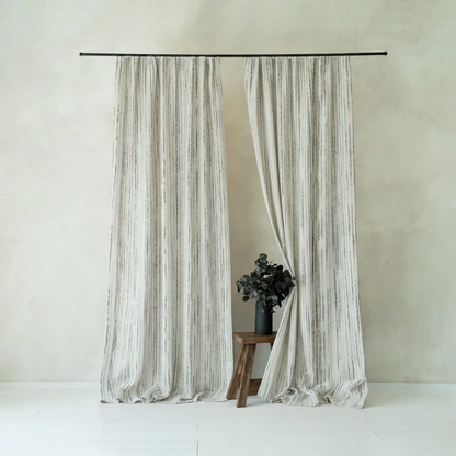 Wabi-Sabi Black &amp; White Striped Curtains - Vintage Art Style Drapes Home BCL-128