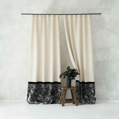 Beige Linen Curtains - Black &amp; White Panel French Vintage Elegant Drapes BCL-131