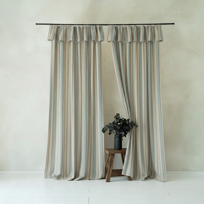 Muted Blue Striped Curtains - Soft Morandi Tone Drapes for Calm Spaces BCL-123