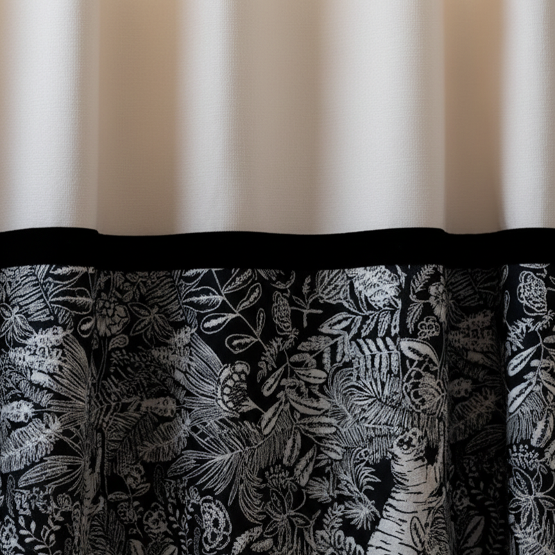 Beige Linen Curtains - Black &amp; White Panel French Vintage Elegant Drapes BCL-131