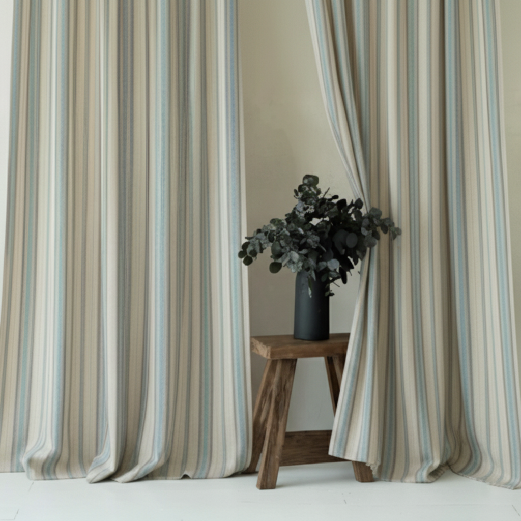 Muted Blue Striped Curtains - Soft Morandi Tone Drapes for Calm Spaces BCL-123