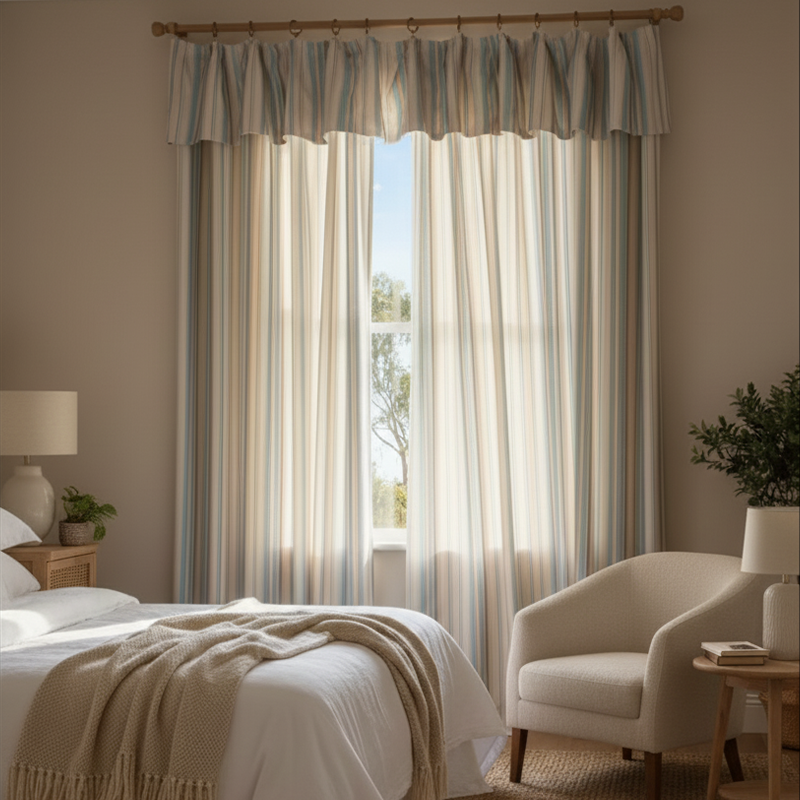 Muted Blue Striped Curtains - Soft Morandi Tone Drapes for Calm Spaces BCL-123