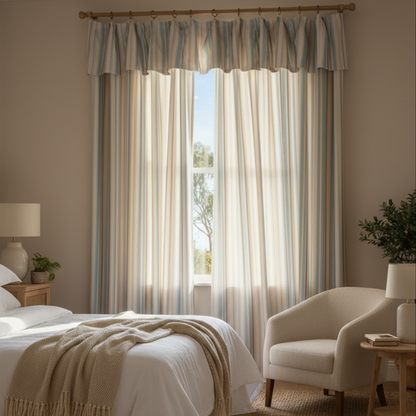 Muted Blue Striped Curtains - Soft Morandi Tone Drapes for Calm Spaces BCL-123
