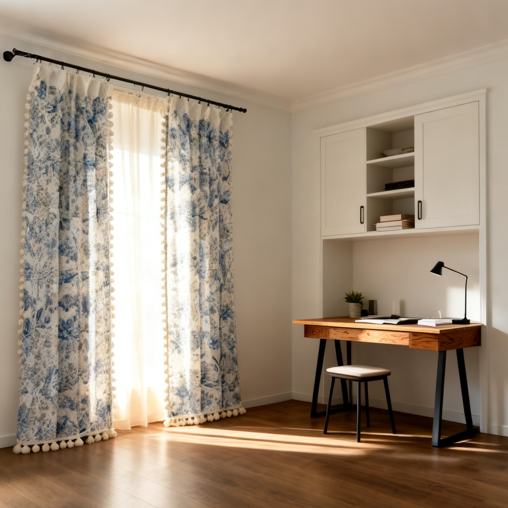 Natural Linen Curtains - Embroidered Tassel French Country Style Drapes BCL-122