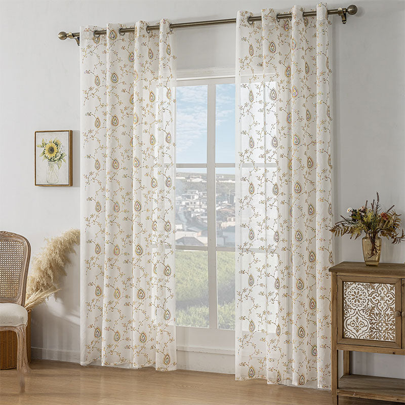 Embroidered Voile Curtains Colorful Floral for Living/Bedroom SL-103