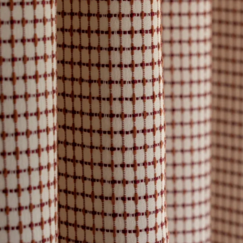 Refined Vintage Red Check Curtains - Textured Linen French Classic Plaid Drapes Home BCL-129