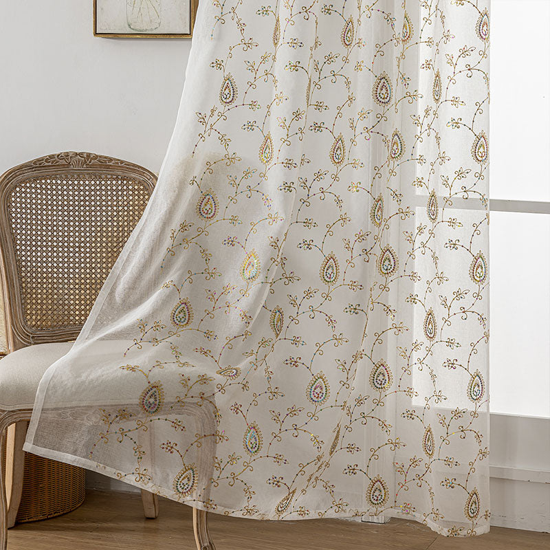 Embroidered Voile Curtains Colorful Floral for Living/Bedroom SL-103