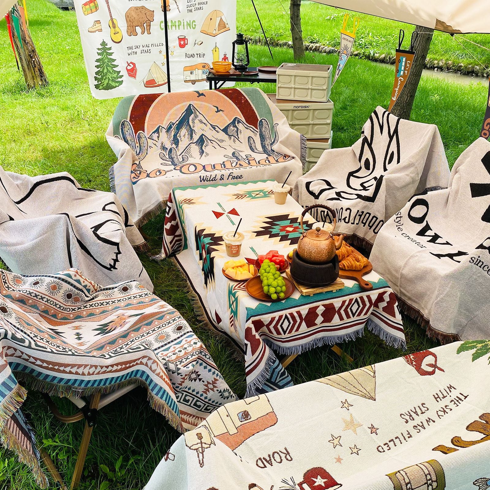 Boho Woven Outdoor Blanket – Multi-Purpose Throw for Camping, Picnic, Sofa &amp; Home Décor BK-005