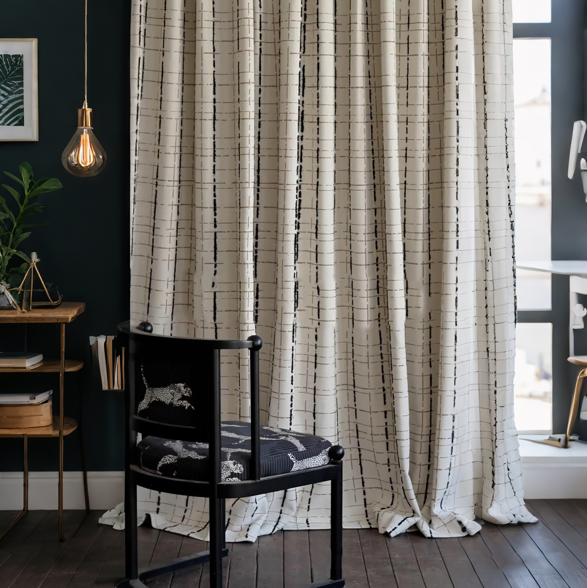 Vintage Linen Grid Pattern Curtains BCL-147