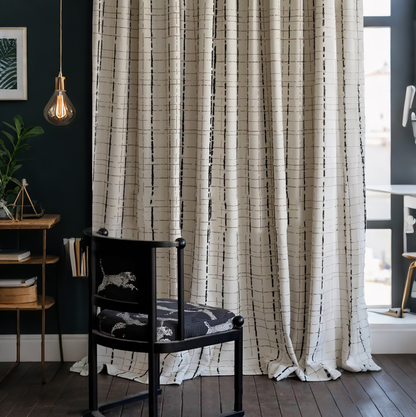 Vintage Linen Grid Pattern Curtains BCL-147