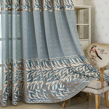 Blue Jacquard Curtains Elegant Openwork for Living/Bedroom BL-104