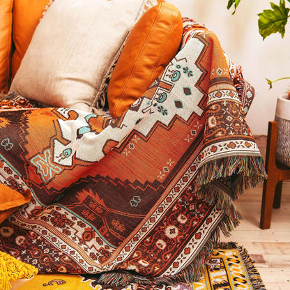 Boho Tribal Woven Blanket – Multi-Purpose Throw for Camping, Picnic, Sofa &amp; Home Décor BK-006