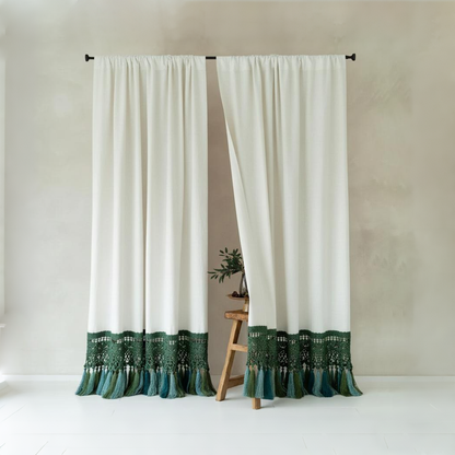Cotton Linen Curtains with Tassels - Romantic French Style Drapes BCL-127