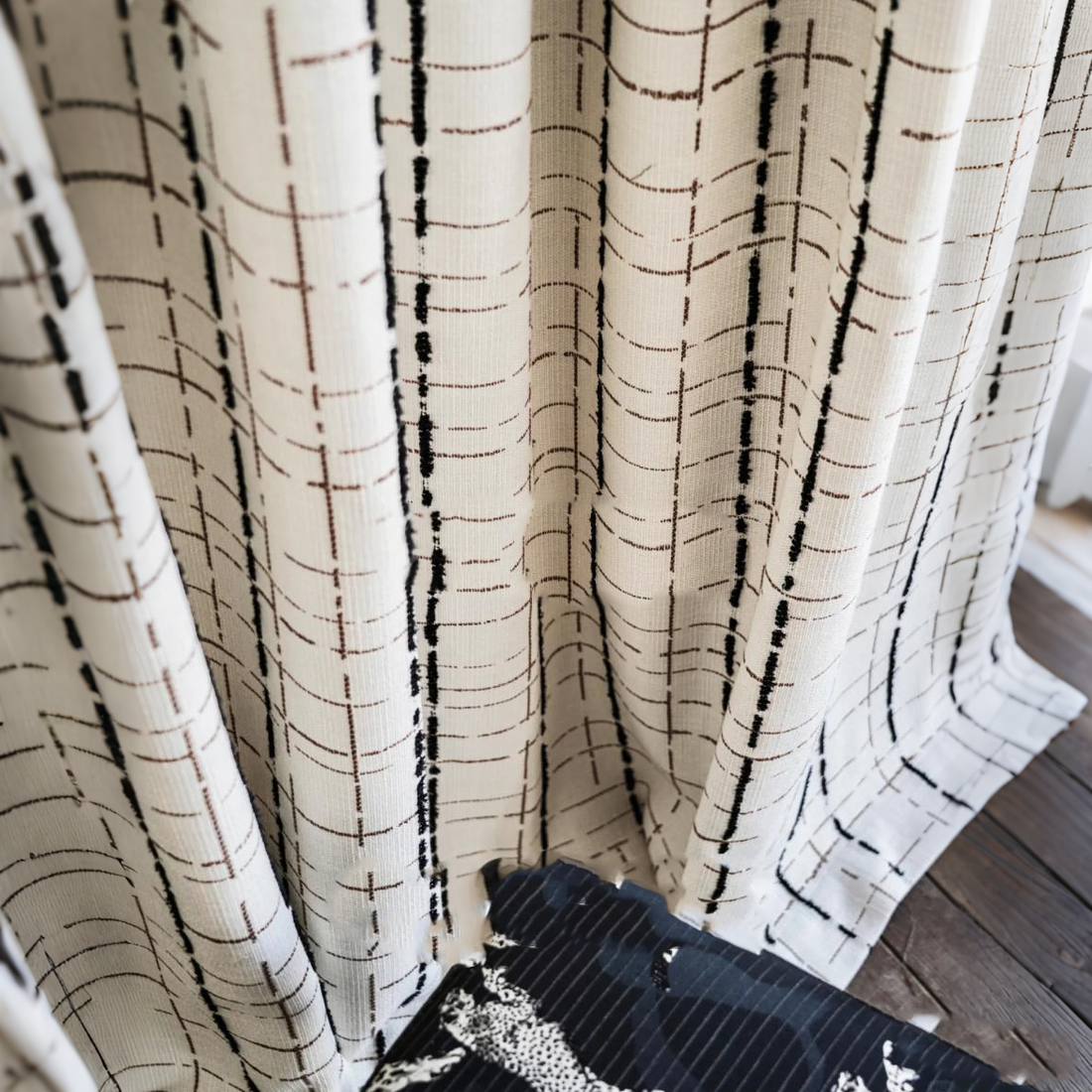 Vintage Linen Grid Pattern Curtains BCL-147