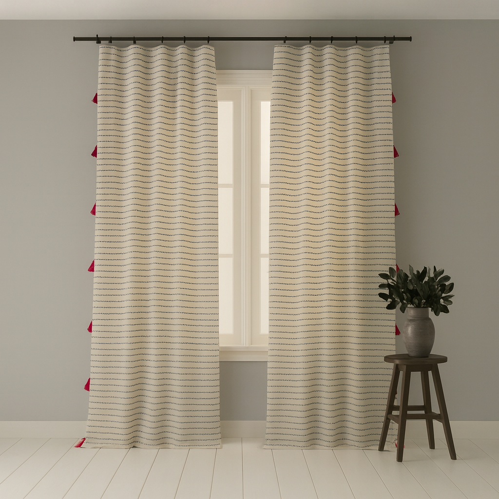 Light Blue Striped Curtains Soft Tone Window Treatments BCL-136