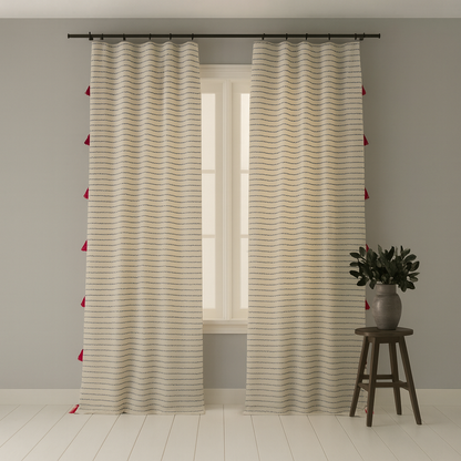 Light Blue Striped Curtains Soft Tone Window Treatments BCL-136