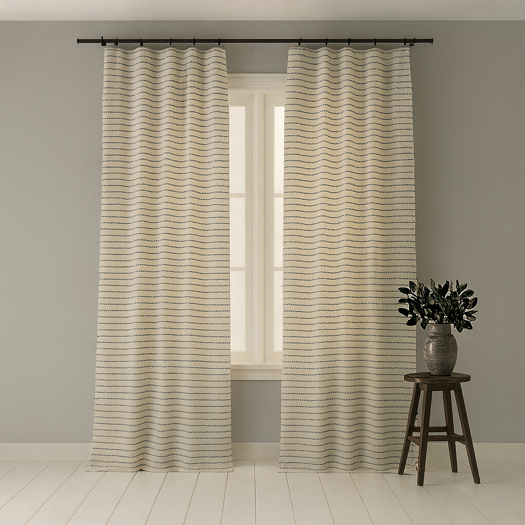 Light Blue Striped Curtains Soft Tone Window Treatments BCL-136