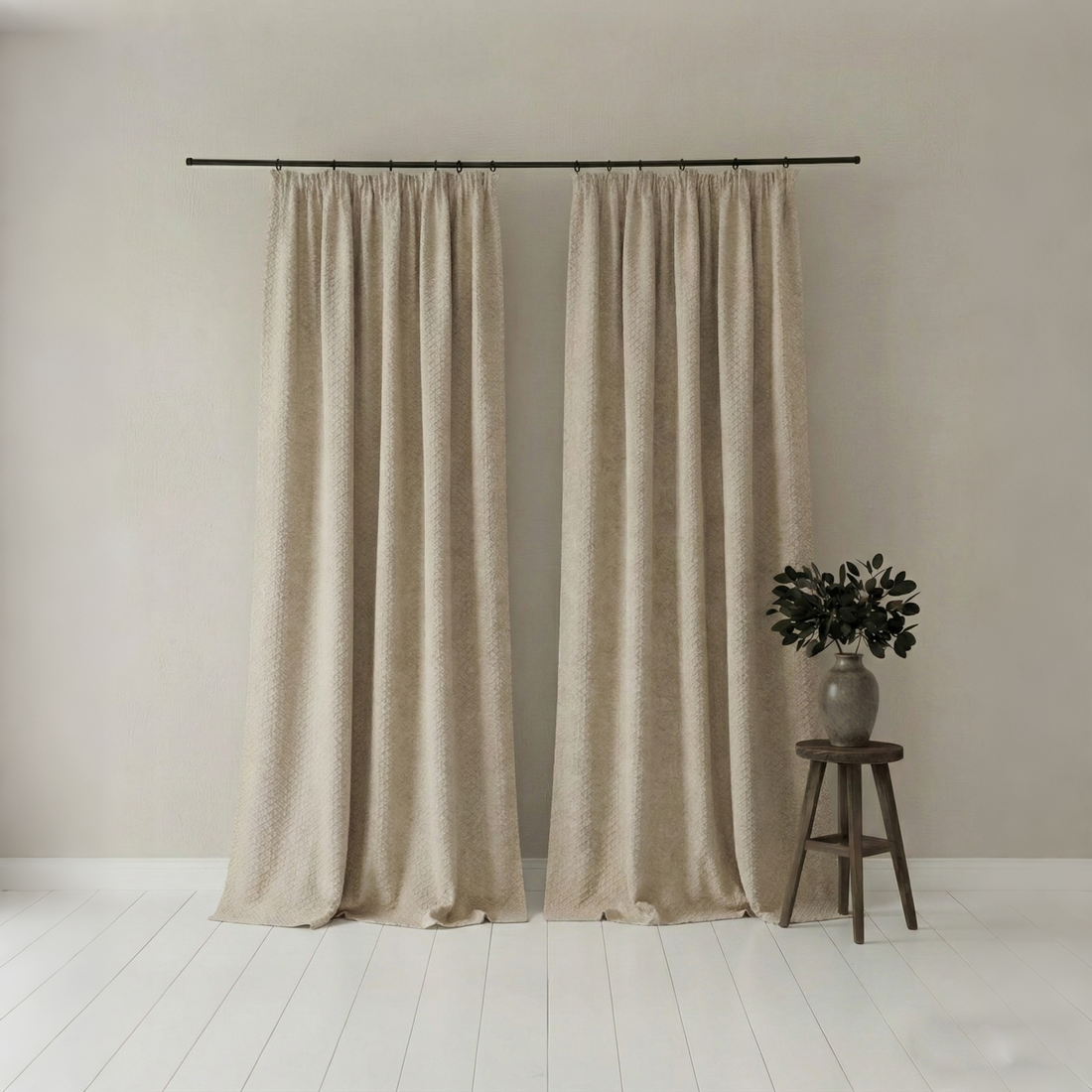 French Cream Vintage Chenille Embossed Jacquard Blackout Curtains for Bedroom BCL-113