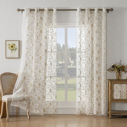 Embroidered Voile Curtains Colorful Floral for Living/Bedroom SL-103
