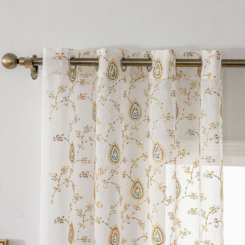 Embroidered Voile Curtains Colorful Floral for Living/Bedroom SL-103