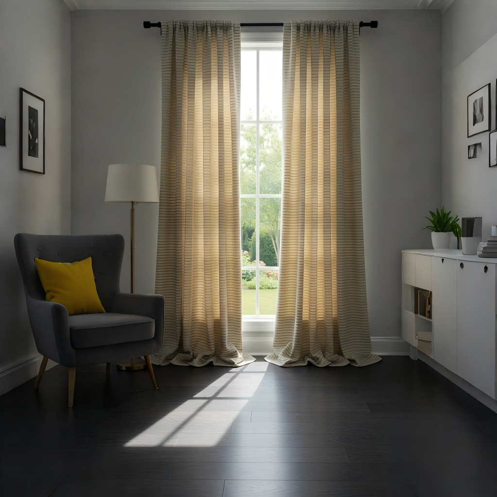 Light Blue Striped Curtains Soft Tone Window Treatments BCL-136