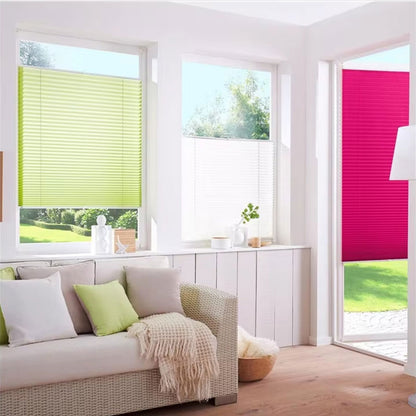 White/Grey Waterproof Pleated Blinds | No Drill Cordless BZL-102
