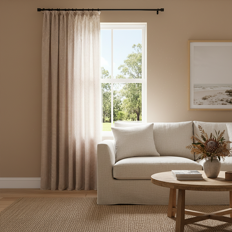 Refined Vintage Red Check Curtains - Textured Linen French Classic Plaid Drapes Home BCL-129