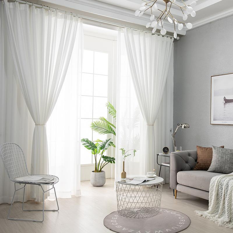 Solid Color Fiberglass Sheer Curtains for Living Room and Balcony, White SL-115