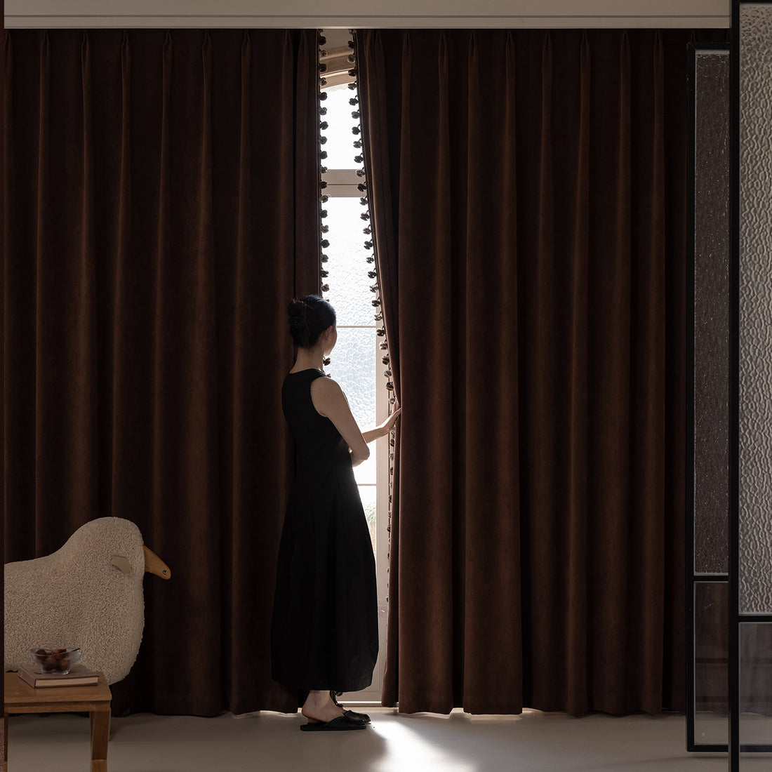 Mousse Cashmere Double-Sided Chenille Blackout Curtains for Bedroom Cream Style BCL-105
