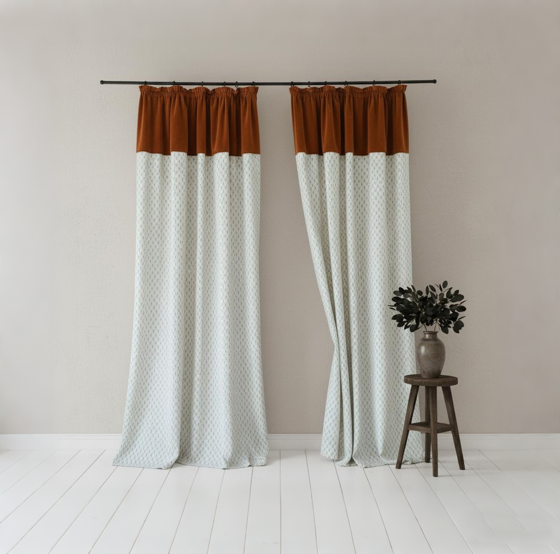 Modern Luxury Beige &amp; Red Curtains - French Vintage Gathered Swag Valance Luxury Drapes BCL-132