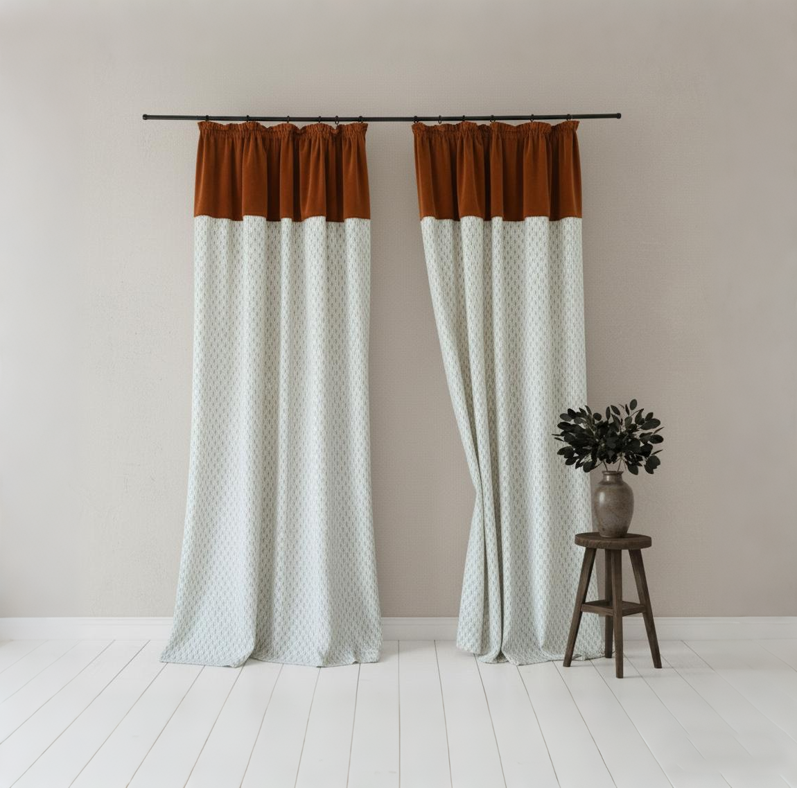 Modern Luxury Beige &amp; Red Curtains - French Vintage Gathered Swag Valance Luxury Drapes BCL-132