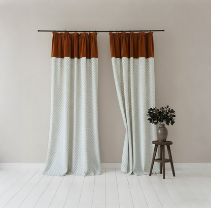 Modern Luxury Beige &amp; Red Curtains - French Vintage Gathered Swag Valance Luxury Drapes BCL-132