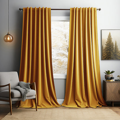 Solid Vintage Velvet Curtains – Modern Living Room, Bedroom &amp; Study Blackout Drapes BCL-121