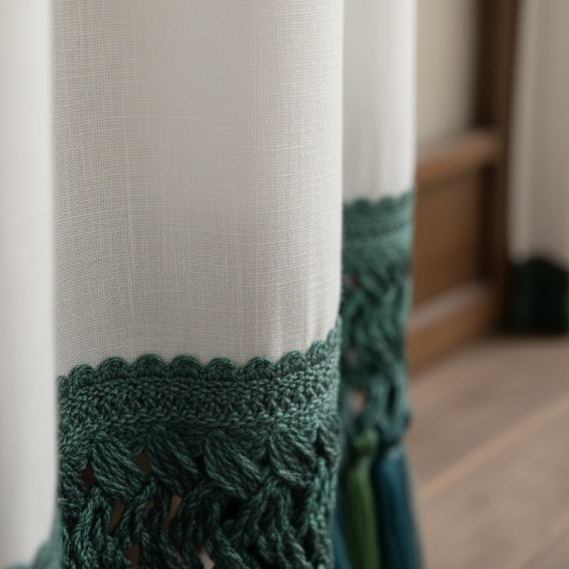 Cotton Linen Curtains with Tassels - Romantic French Style Drapes BCL-127