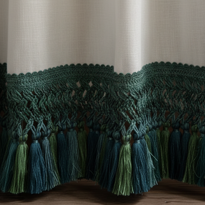 Cotton Linen Curtains with Tassels - Romantic French Style Drapes BCL-127