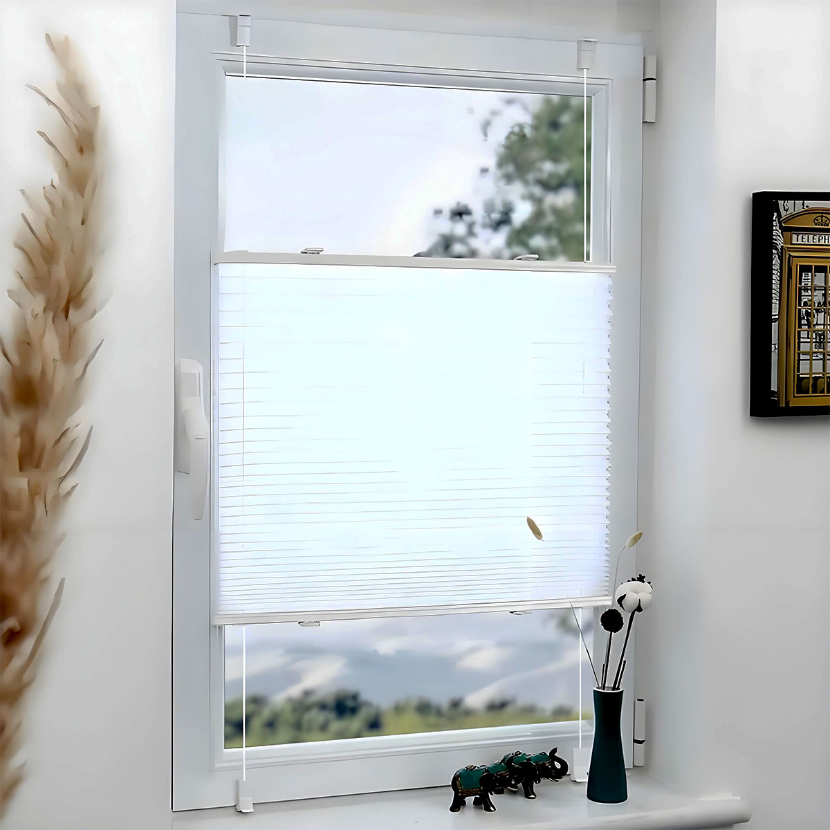 White/Grey Waterproof Pleated Blinds | No Drill Cordless BZL-102