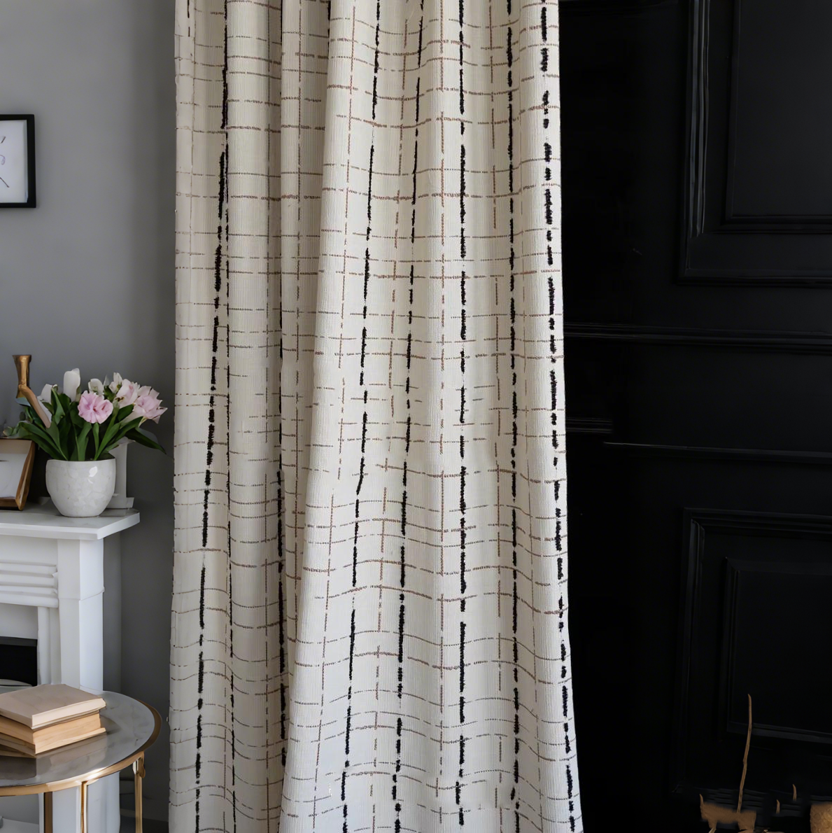Vintage Linen Grid Pattern Curtains BCL-147